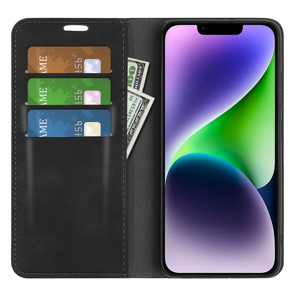 Coque portefeuille mince iPhone 15, Noir