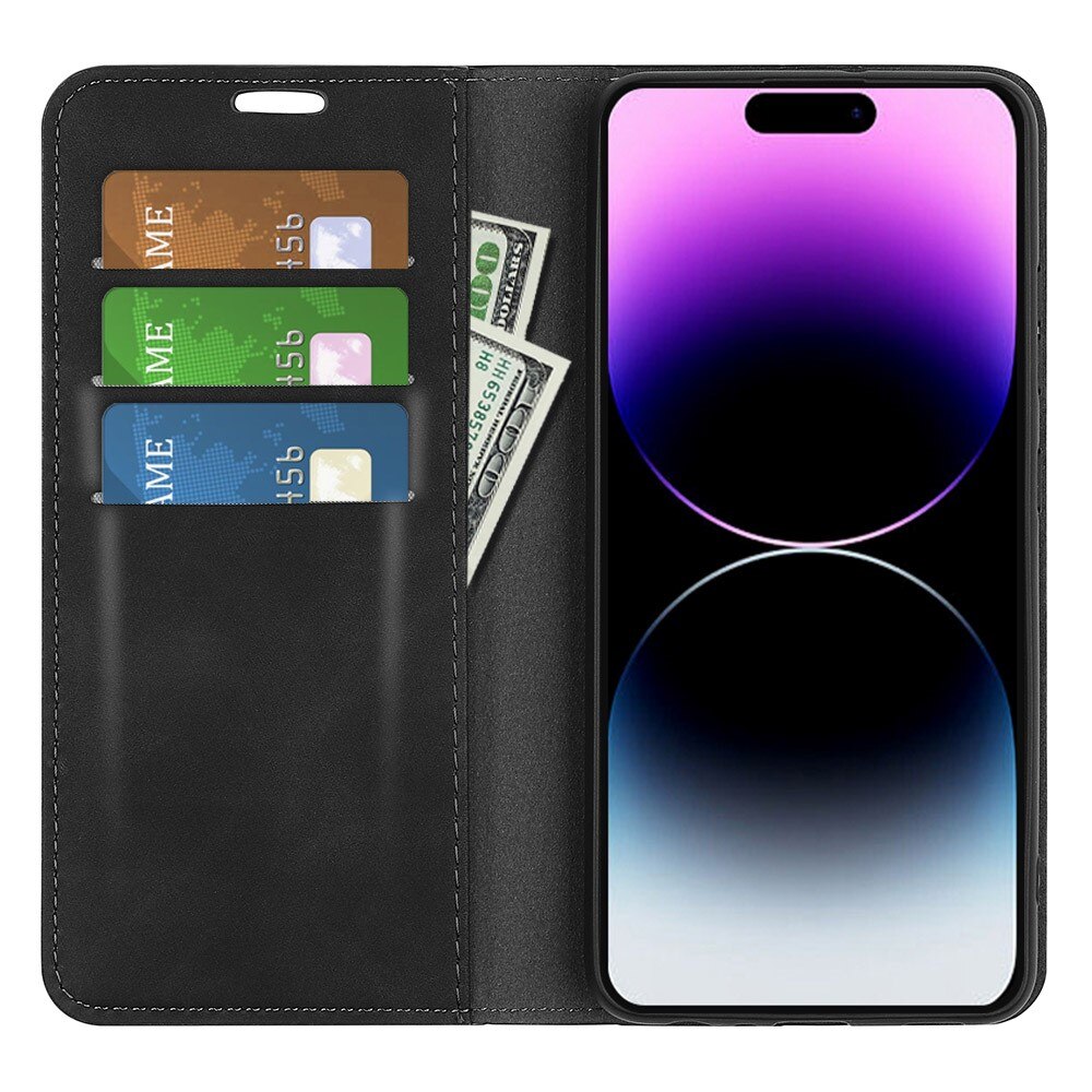 Coque portefeuille mince iPhone 15 Pro Max, Noir