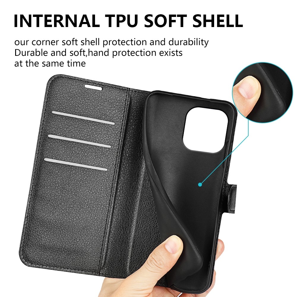 Coque portefeuille iPhone 15 Pro, Noir