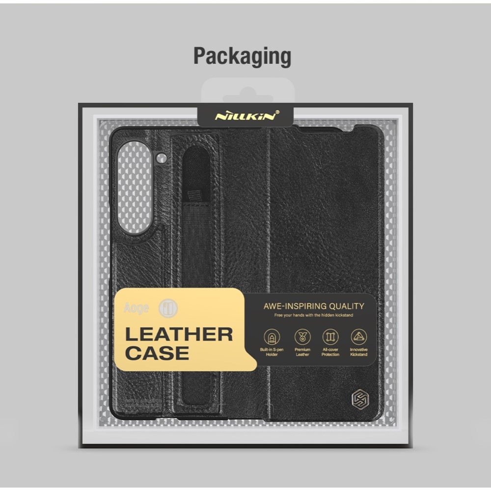 Coque Leather Case with Pen Slot Samsung Galaxy Z Fold 5, noir