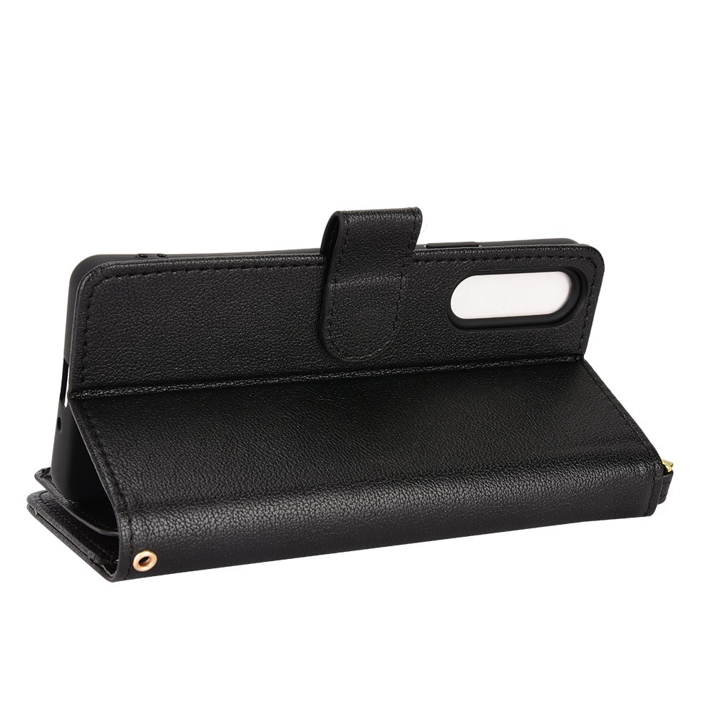 Zipper Portefeuille en cuir avec plusieurs fentes Sony Xperia 10 V, noir