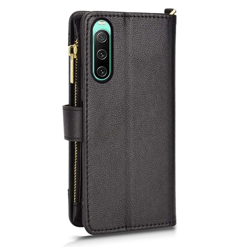 Zipper Portefeuille en cuir avec plusieurs fentes Sony Xperia 10 V, noir