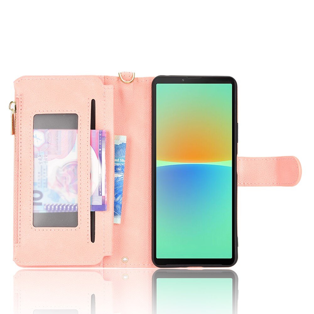 Zipper Portefeuille en cuir avec plusieurs fentes Sony Xperia 10 V, rose