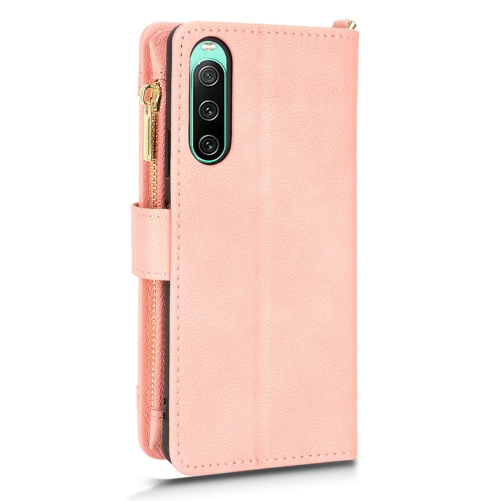 Zipper Portefeuille en cuir avec plusieurs fentes Sony Xperia 10 V, rose