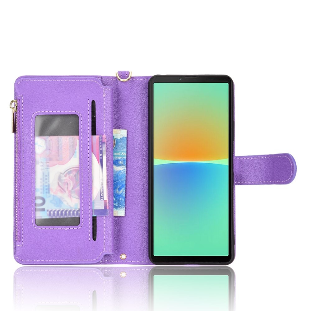 Zipper Portefeuille en cuir avec plusieurs fentes Sony Xperia 10 V, violet