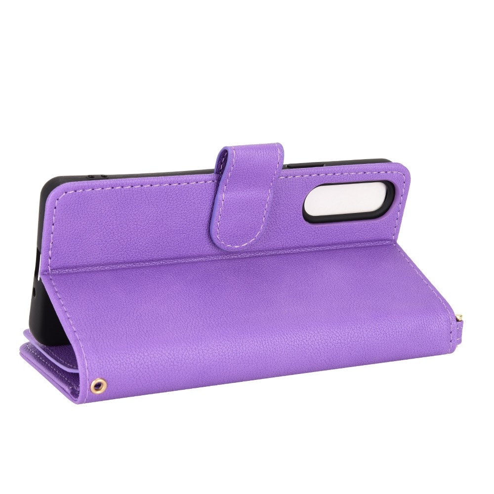 Zipper Portefeuille en cuir avec plusieurs fentes Sony Xperia 10 V, violet