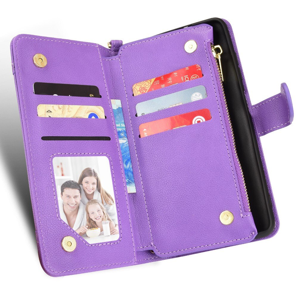 Zipper Portefeuille en cuir avec plusieurs fentes Sony Xperia 10 V, violet