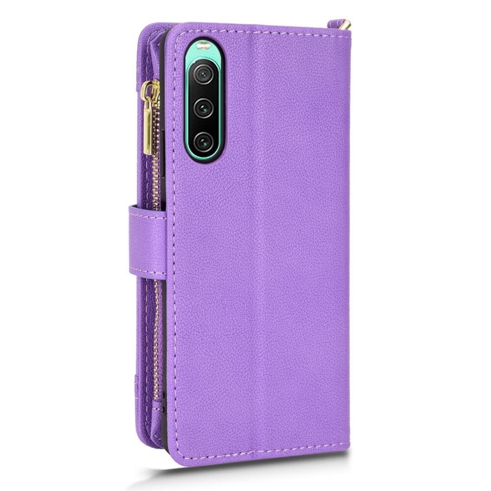 Zipper Portefeuille en cuir avec plusieurs fentes Sony Xperia 10 V, violet