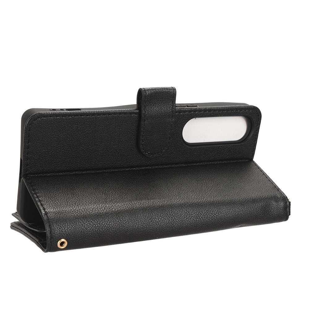 Zipper Portefeuille en cuir avec plusieurs fentes Sony Xperia 1 V, noir