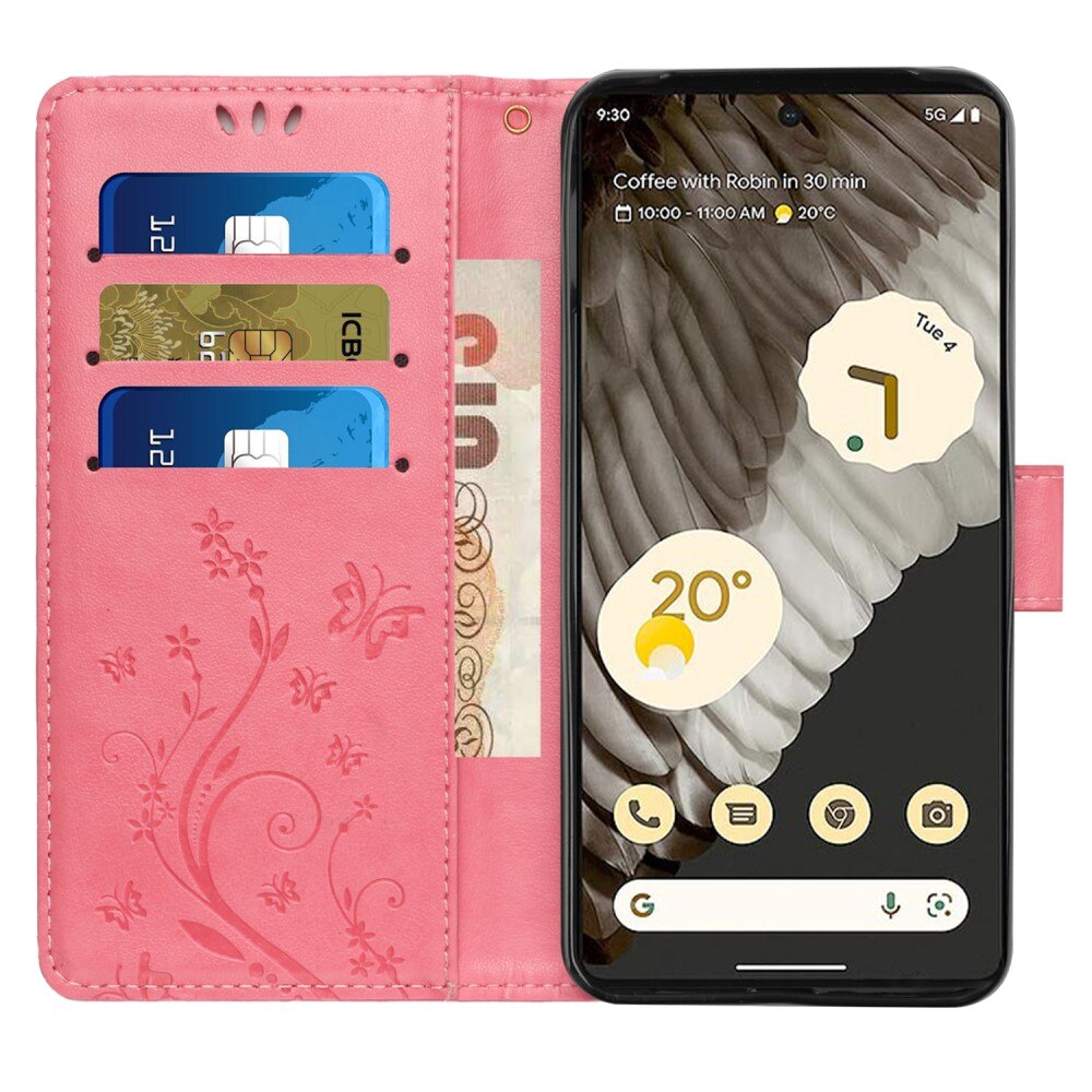 Étui en cuir à papillons pour Google Pixel 8 Pro, Rose