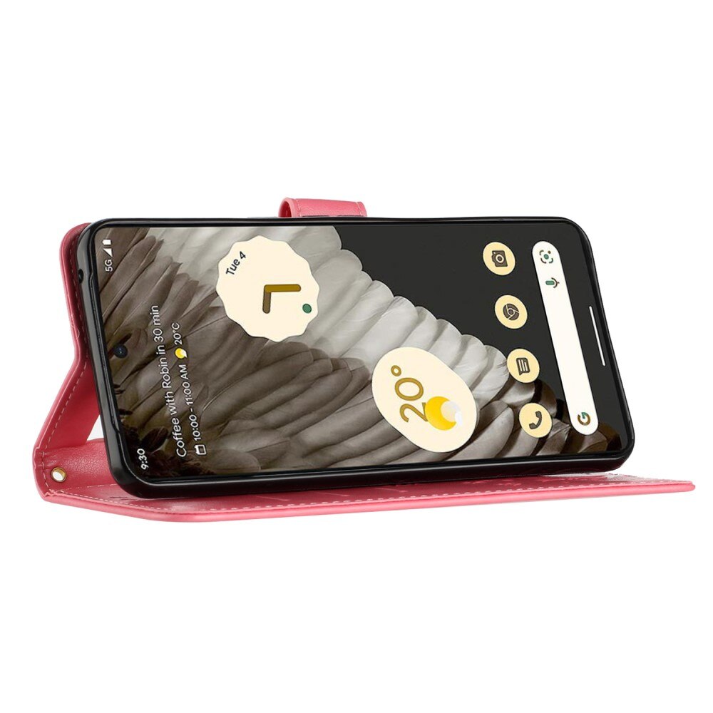 Étui en cuir à papillons pour Google Pixel 8 Pro, Rose
