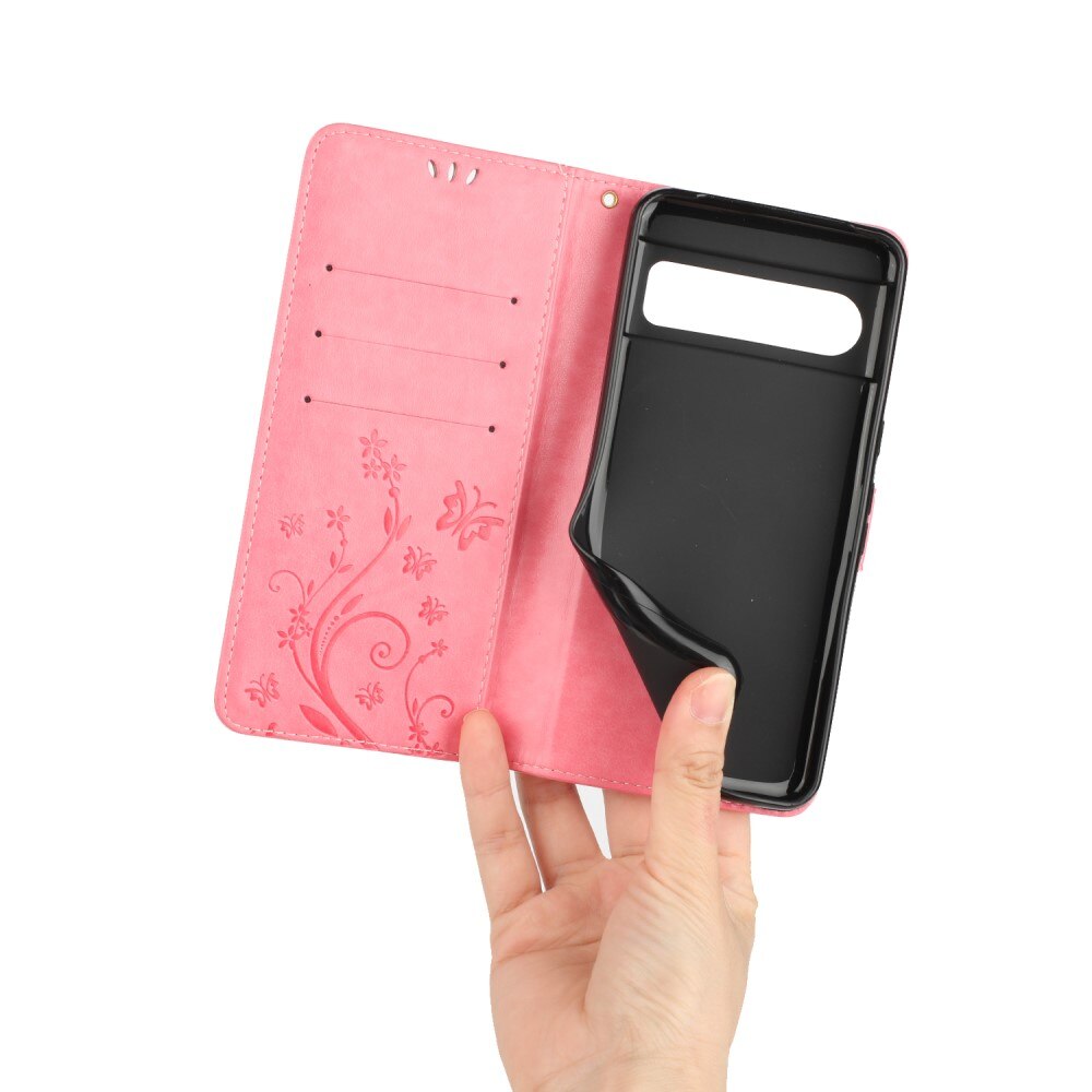 Étui en cuir à papillons pour Google Pixel 8 Pro, Rose