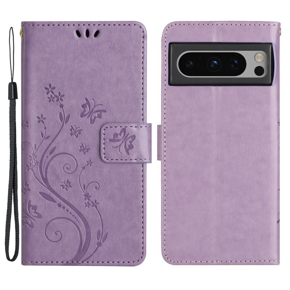 Étui en cuir à papillons pour Google Pixel 8 Pro, Violet