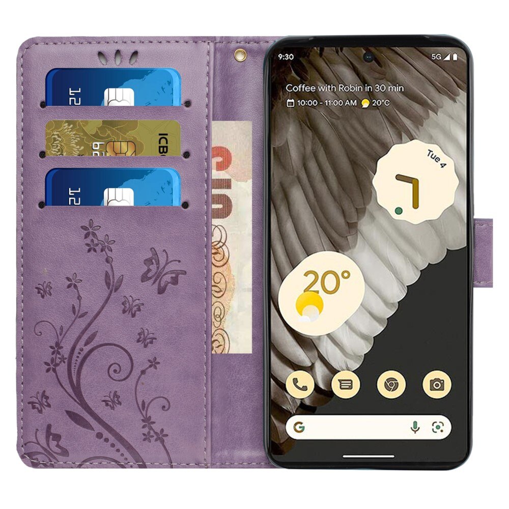 Étui en cuir à papillons pour Google Pixel 8 Pro, Violet