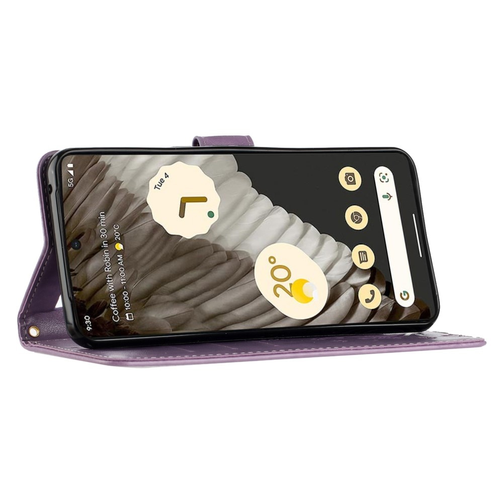 Étui en cuir à papillons pour Google Pixel 8 Pro, Violet