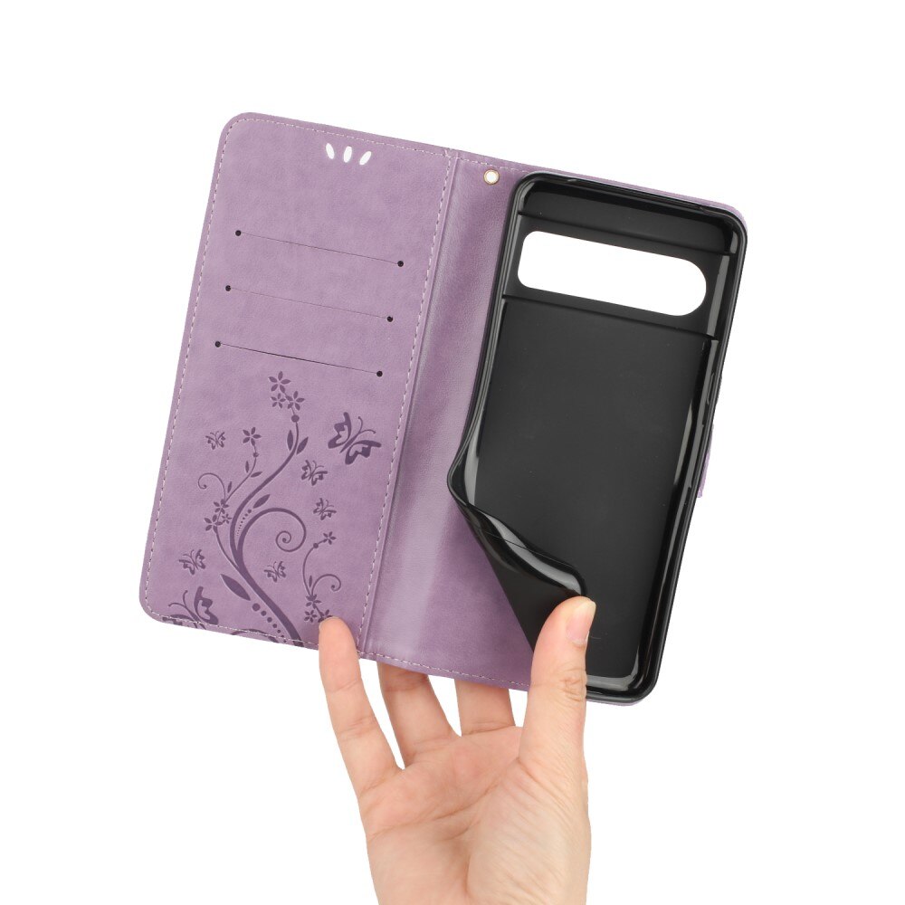 Étui en cuir à papillons pour Google Pixel 8 Pro, Violet