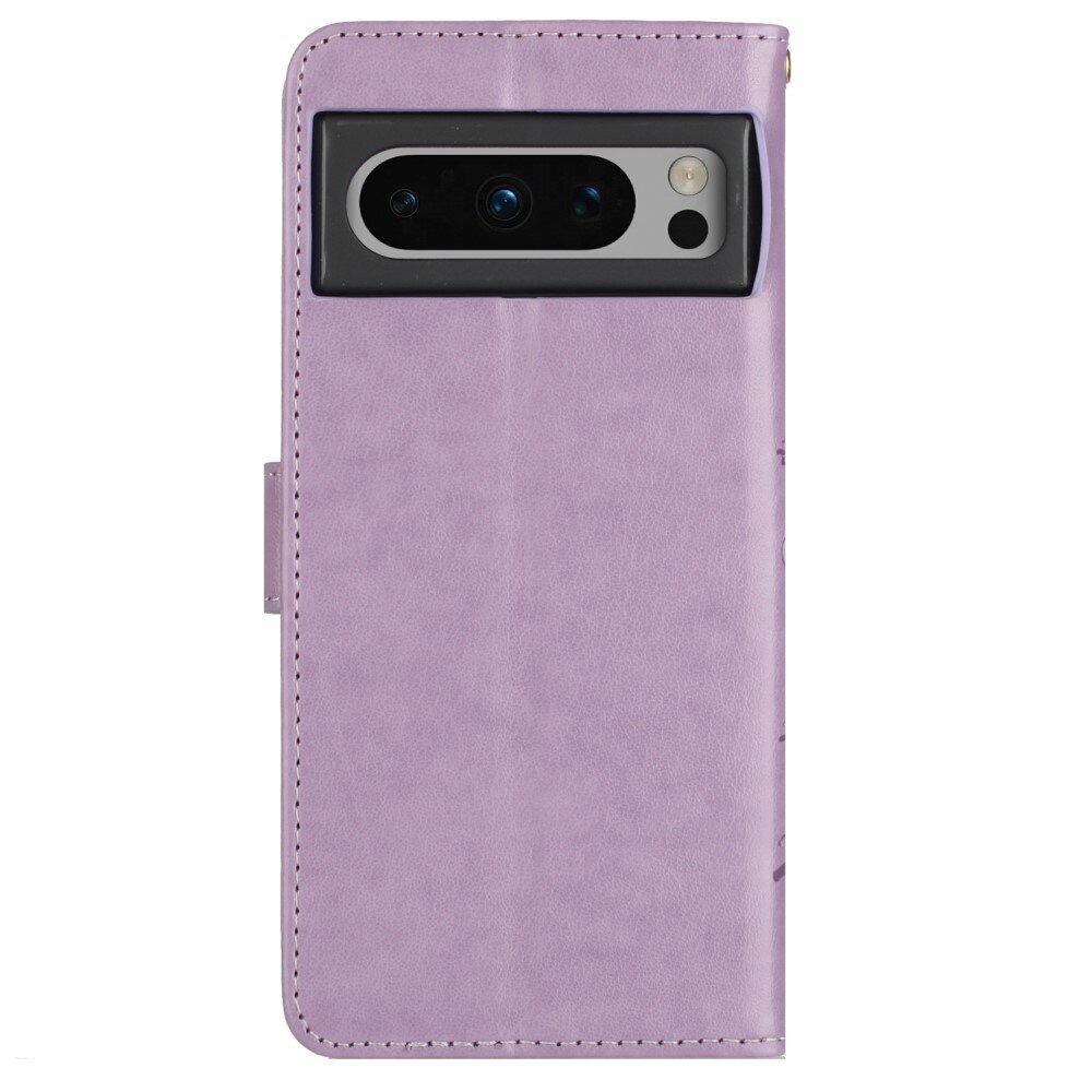 Étui en cuir à papillons pour Google Pixel 8 Pro, Violet