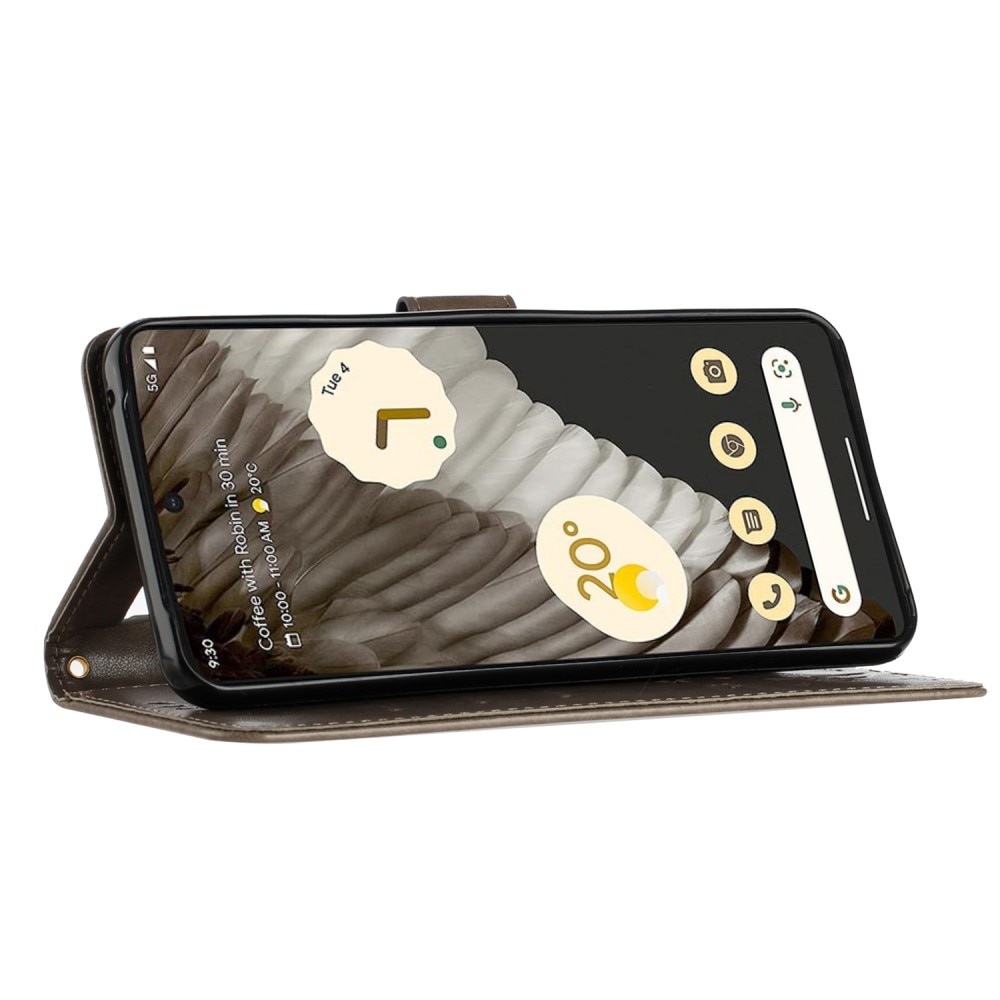 Étui en cuir à papillons pour Google Pixel 8 Pro, Gris
