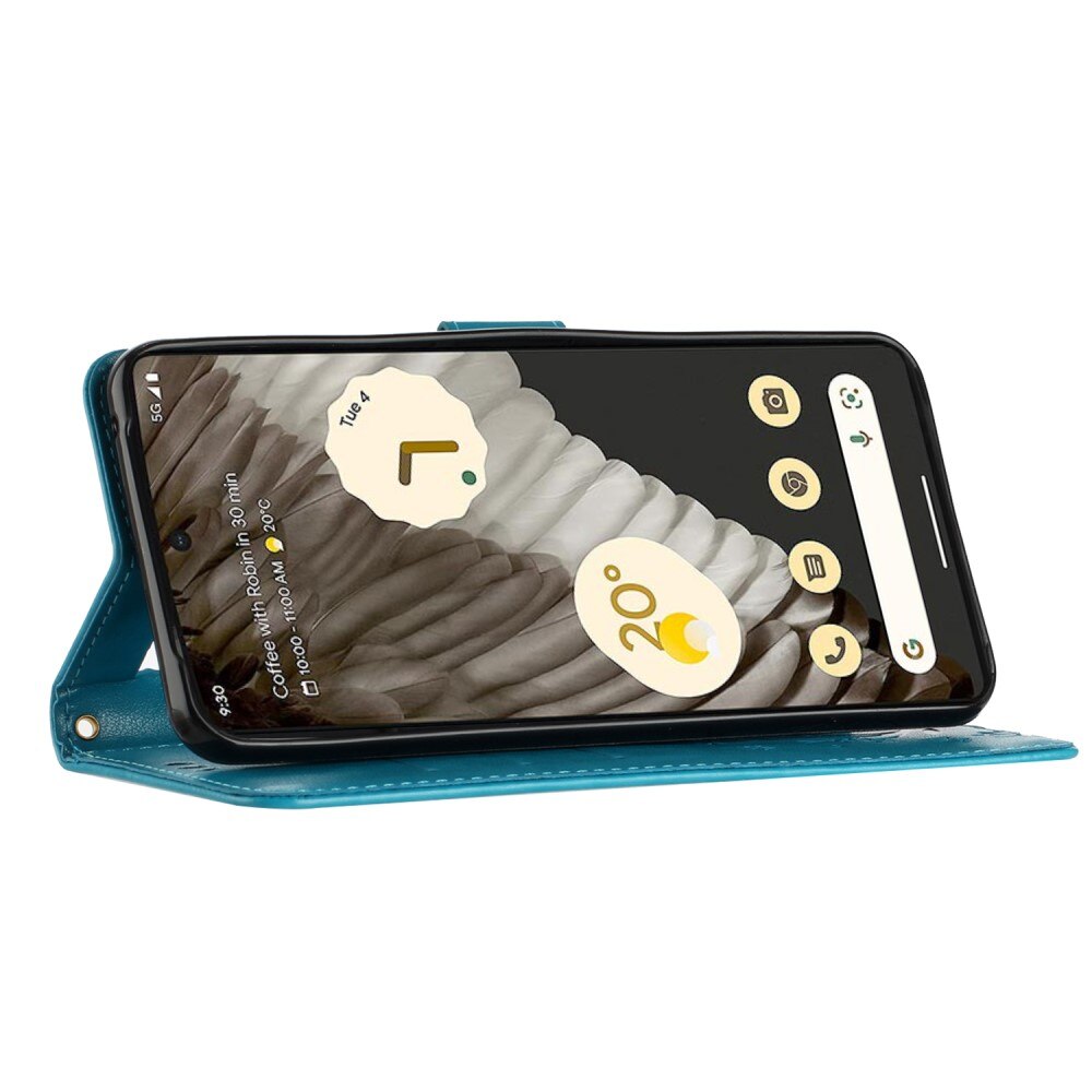 Étui en cuir à papillons pour Google Pixel 8 Pro, Bleu