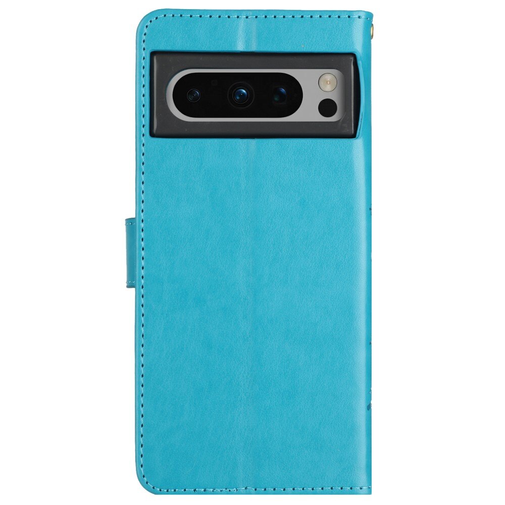 Étui en cuir à papillons pour Google Pixel 8 Pro, Bleu