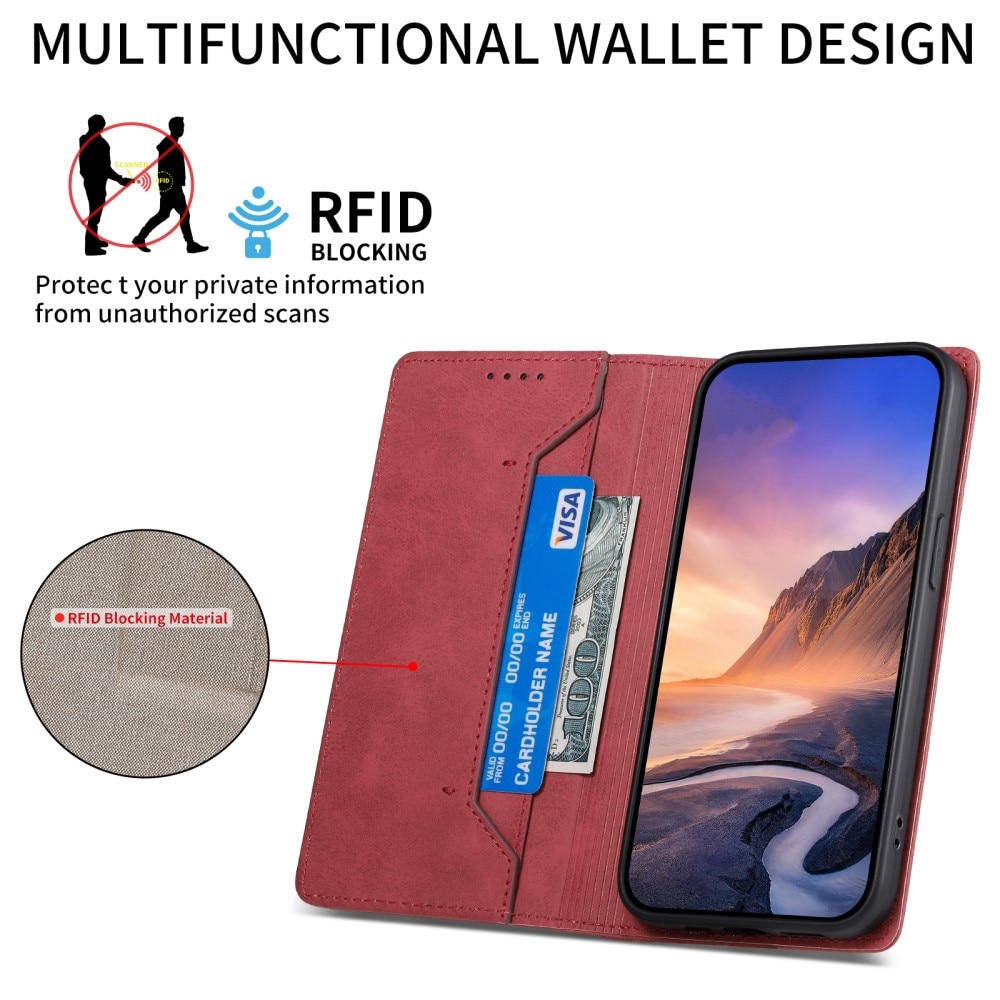 RFID Coque portefeuille mince Google Pixel 8, rouge