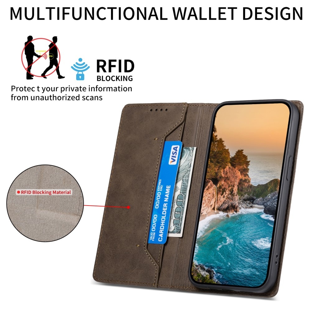 RFID Coque portefeuille mince Google Pixel 8, marron