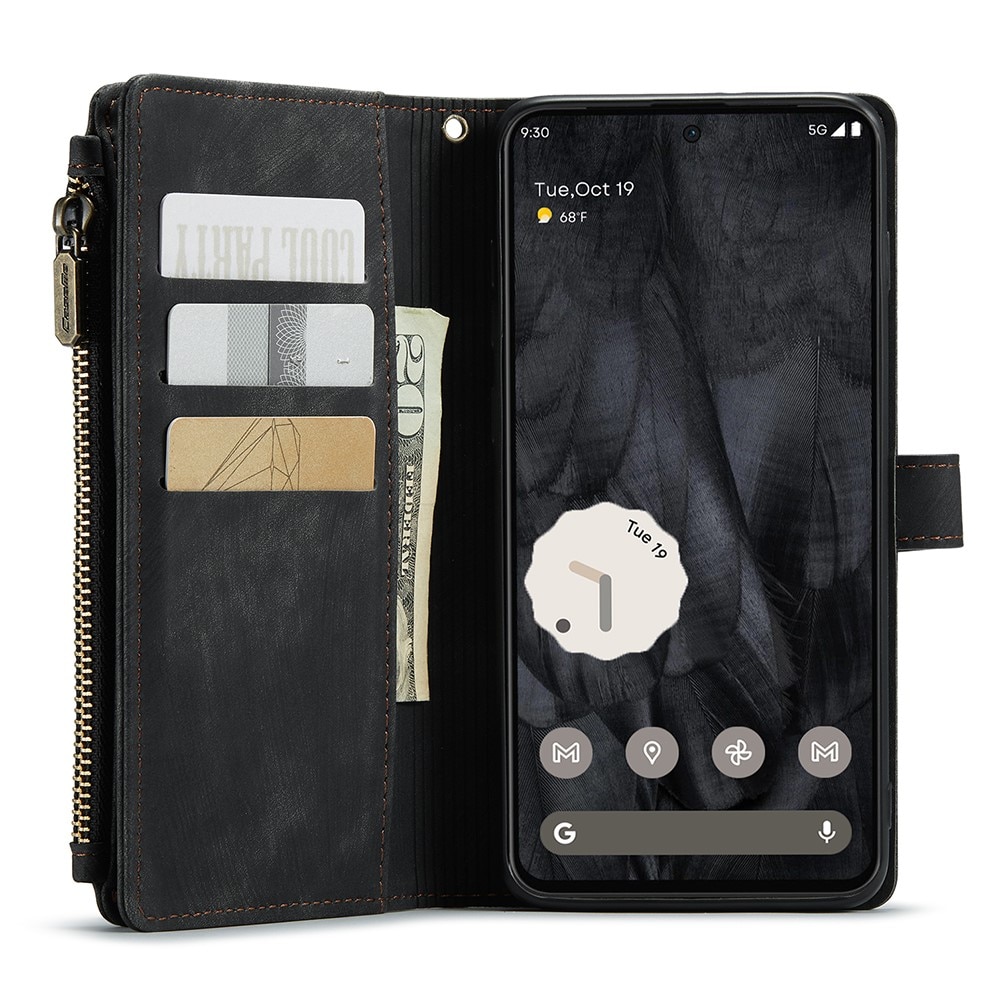 Étui portefeuille à glissière Google Pixel 8 Pro, noir