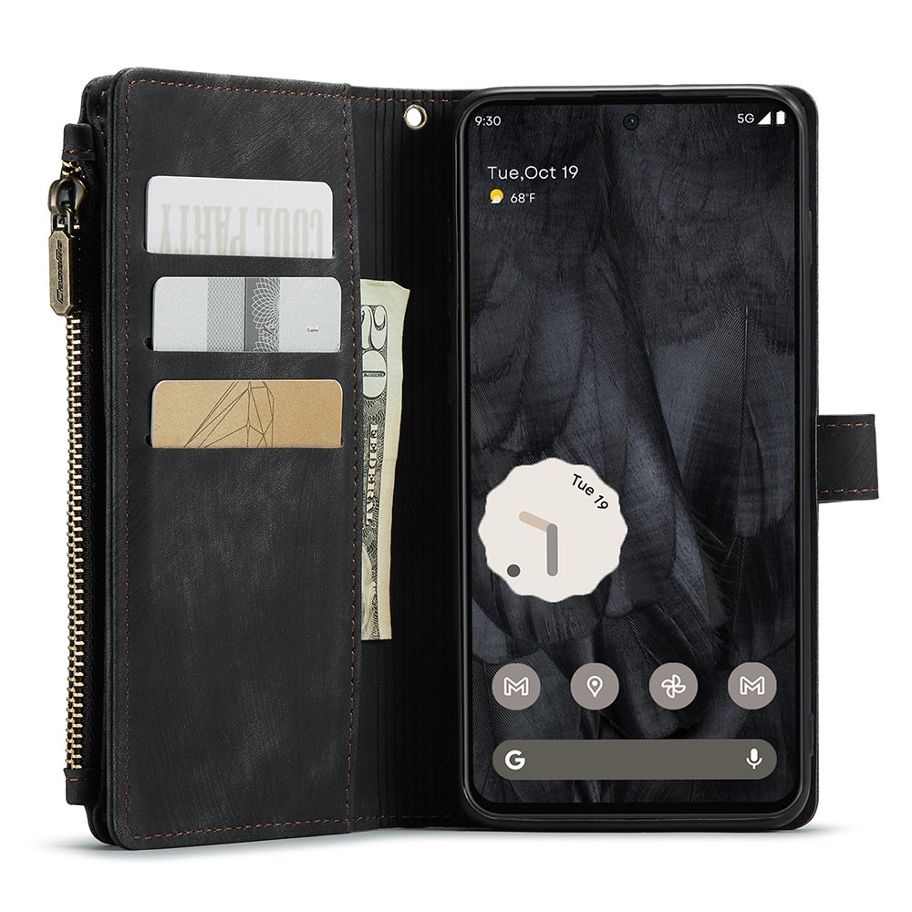 Étui portefeuille à glissière Google Pixel 8a, Noir