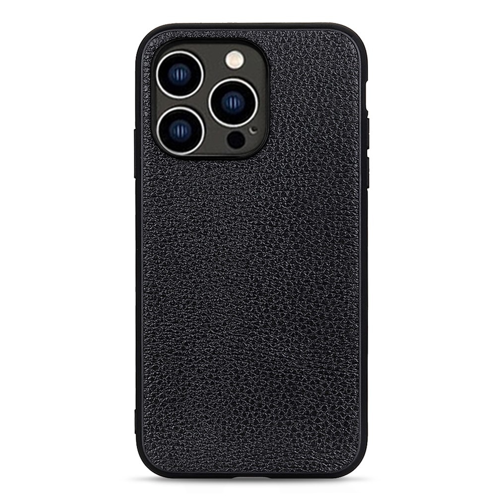 Coque Hybride Cuir veritable iPhone 15 Pro, noir