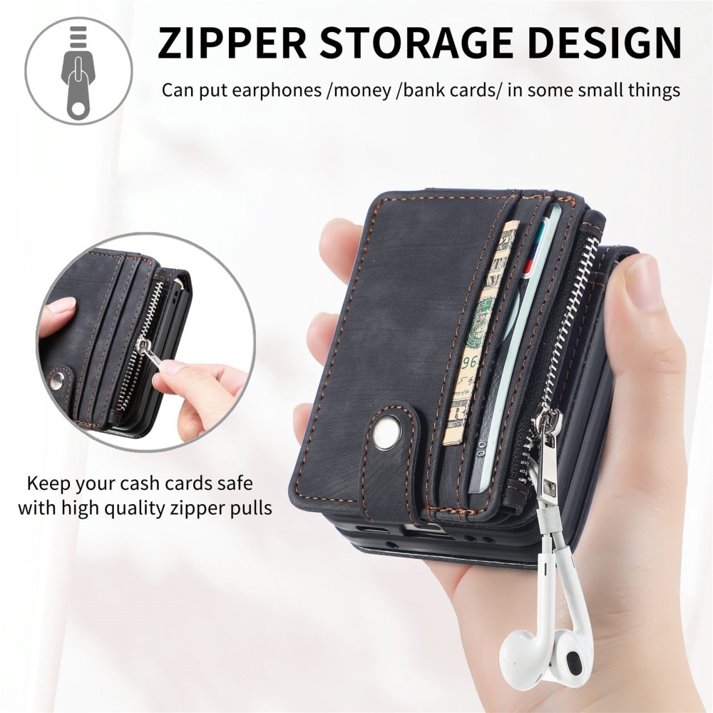 Coque portefeuille Zipper Multi-Slot Samsung Galaxy Z Flip 5, noir