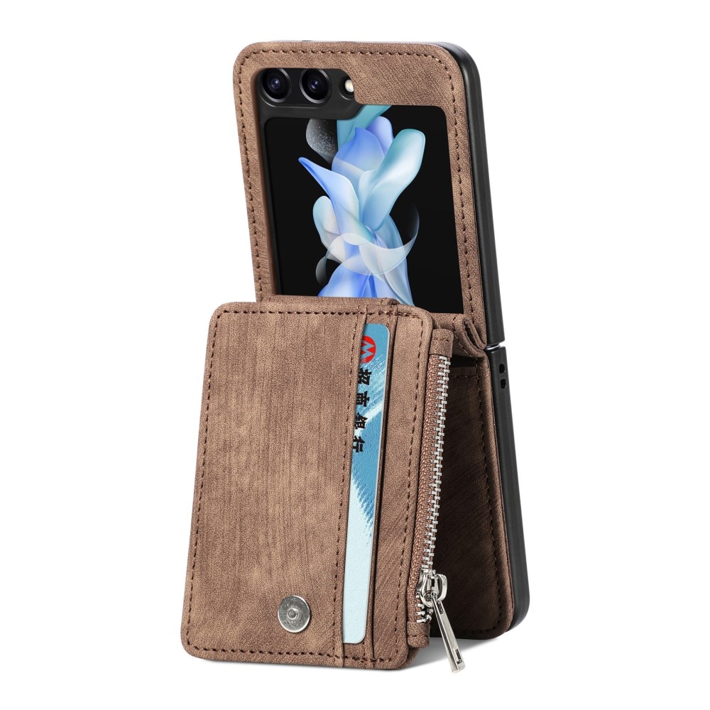 Coque portefeuille Zipper Multi-Slot Samsung Galaxy Z Flip 5, marron