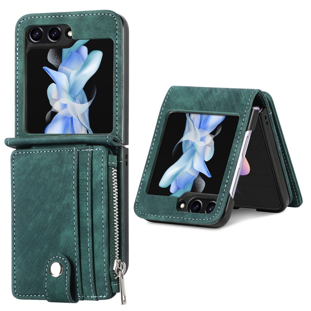 Coque portefeuille Zipper Multi-Slot Samsung Galaxy Z Flip 5, vert