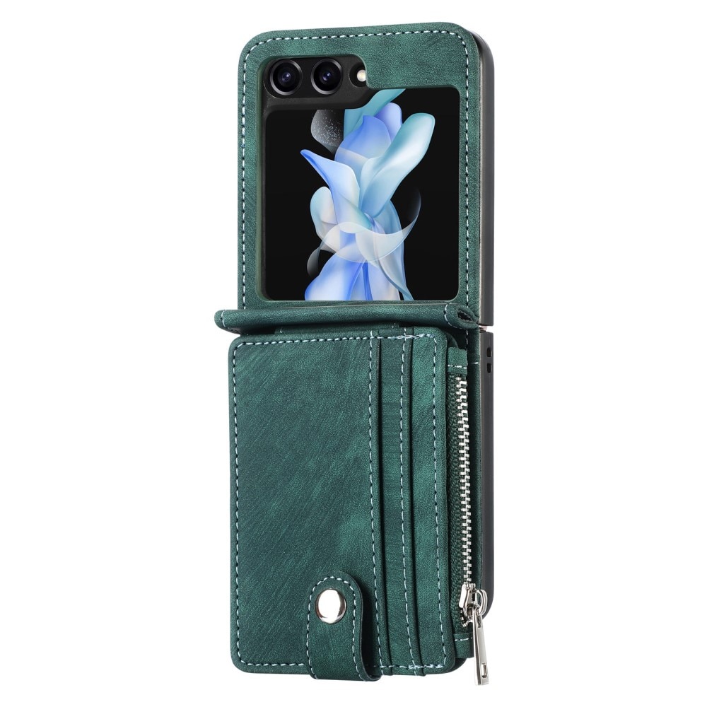 Coque portefeuille Zipper Multi-Slot Samsung Galaxy Z Flip 5, vert