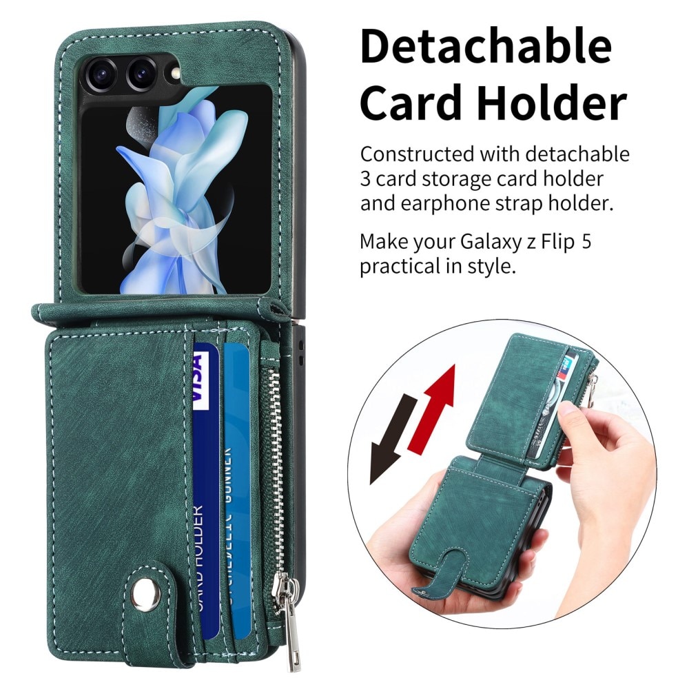 Coque portefeuille Zipper Multi-Slot Samsung Galaxy Z Flip 5, vert