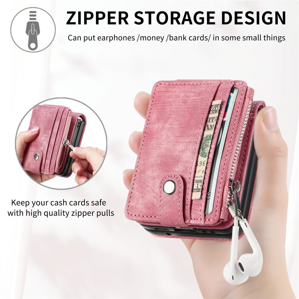 Coque portefeuille Zipper Multi-Slot Samsung Galaxy Z Flip 5, rose