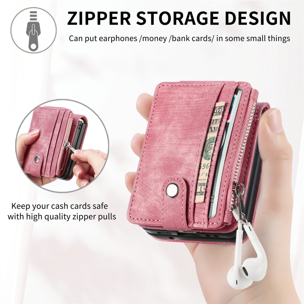 Coque portefeuille Zipper Multi-Slot Samsung Galaxy Z Flip 6, rose