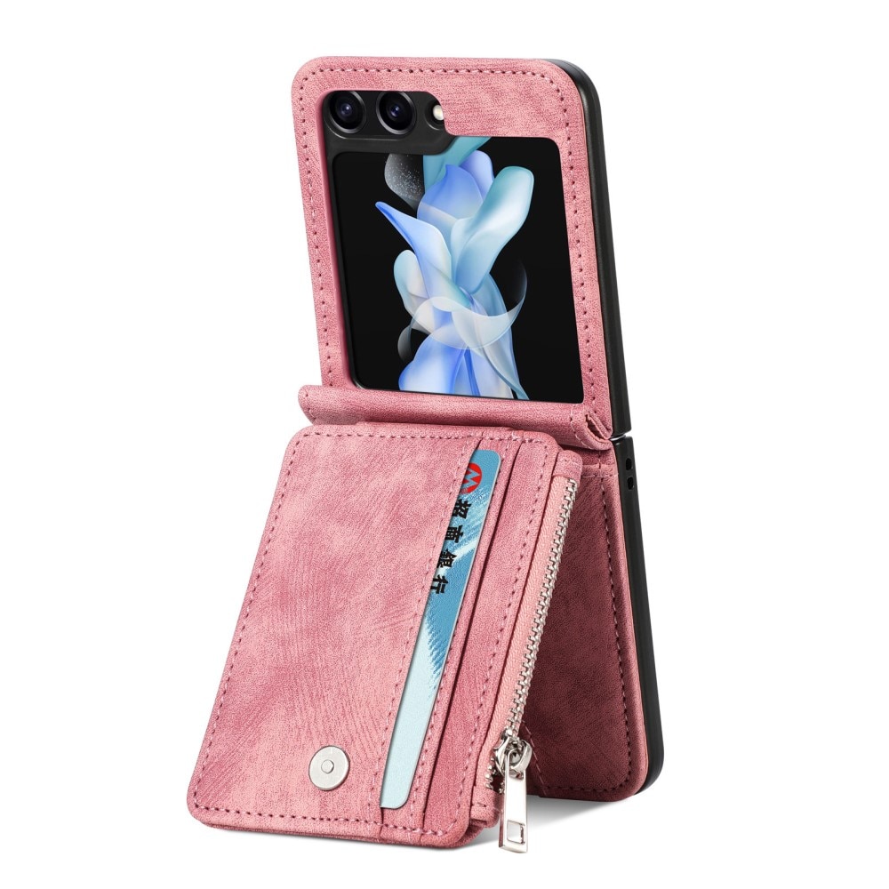 Coque portefeuille Zipper Multi-Slot Samsung Galaxy Z Flip 6, rose