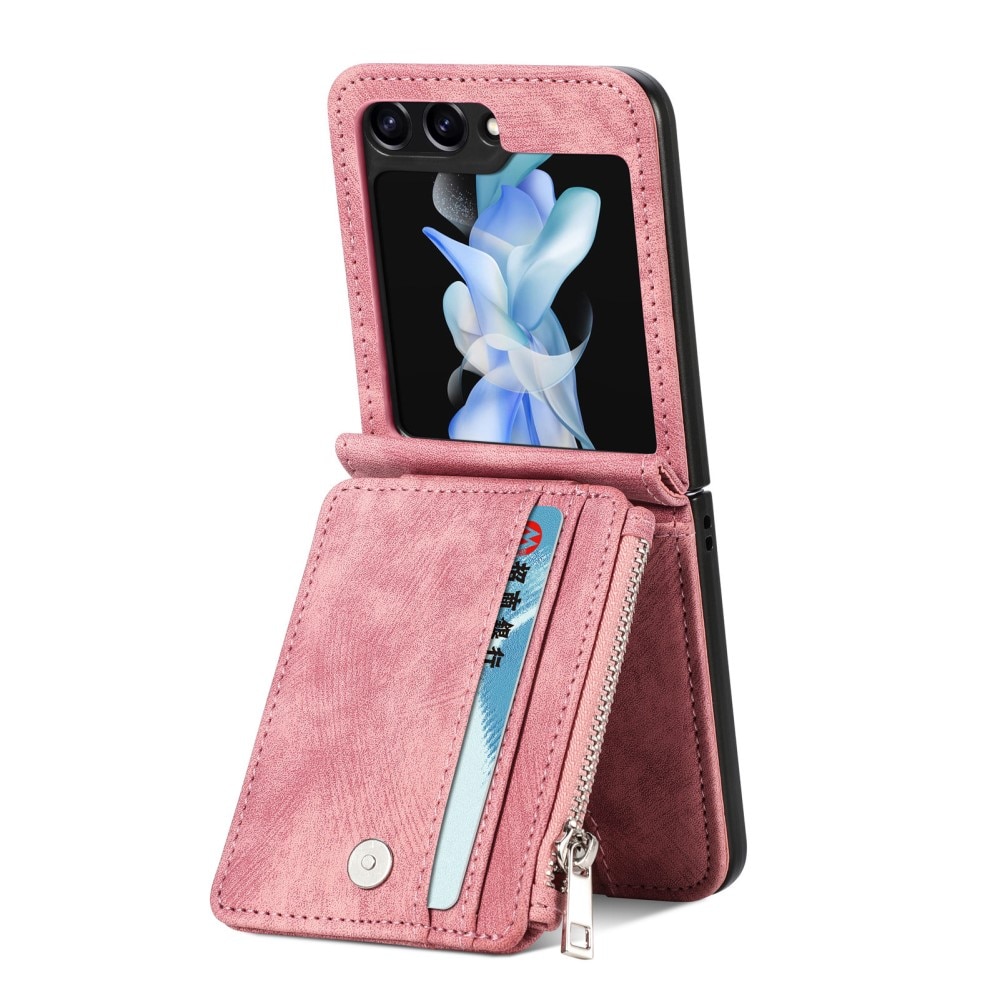 Coque portefeuille Zipper Multi-Slot Samsung Galaxy Z Flip 5, rose