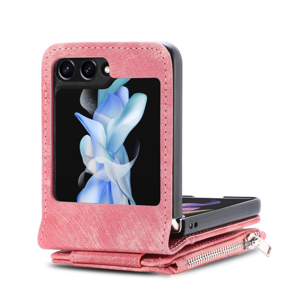 Coque portefeuille Zipper Multi-Slot Samsung Galaxy Z Flip 6, rose