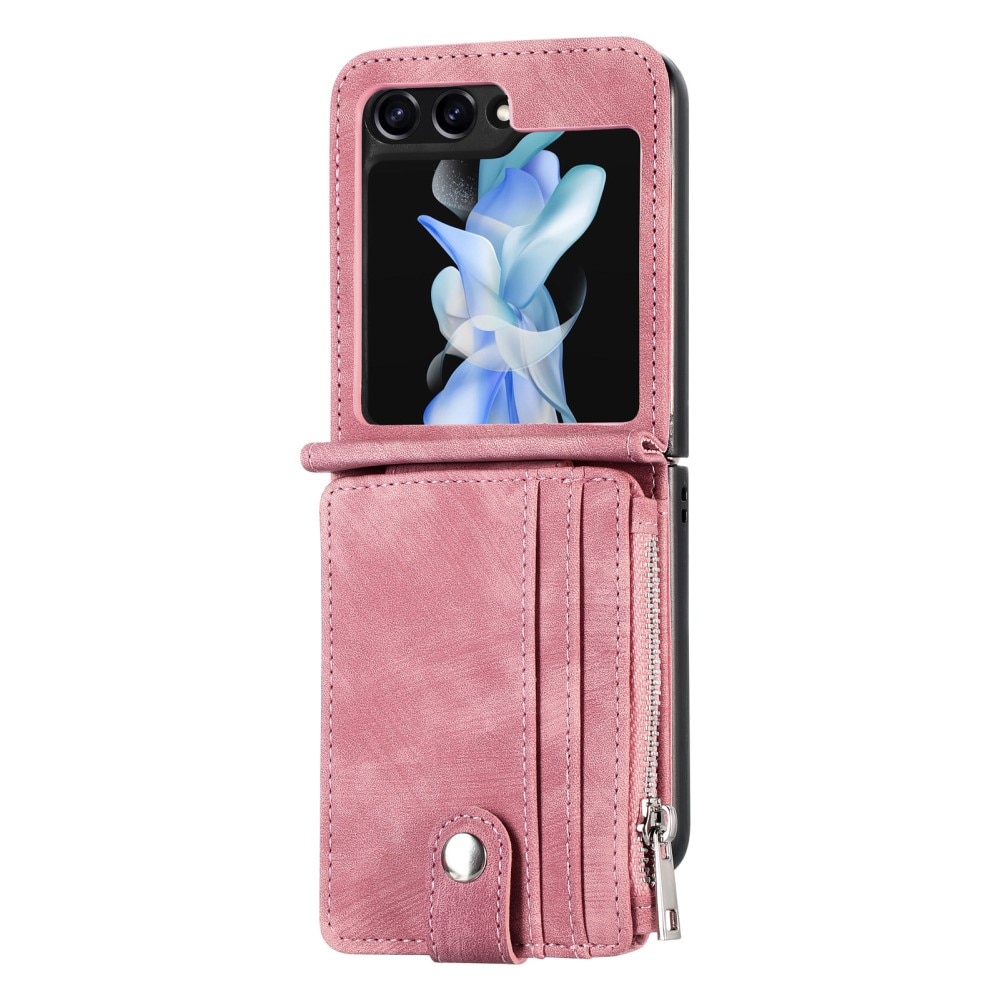 Coque portefeuille Zipper Multi-Slot Samsung Galaxy Z Flip 5, rose