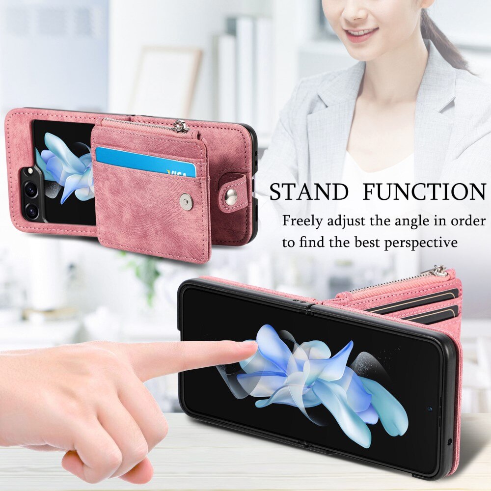 Coque portefeuille Zipper Multi-Slot Samsung Galaxy Z Flip 6, rose