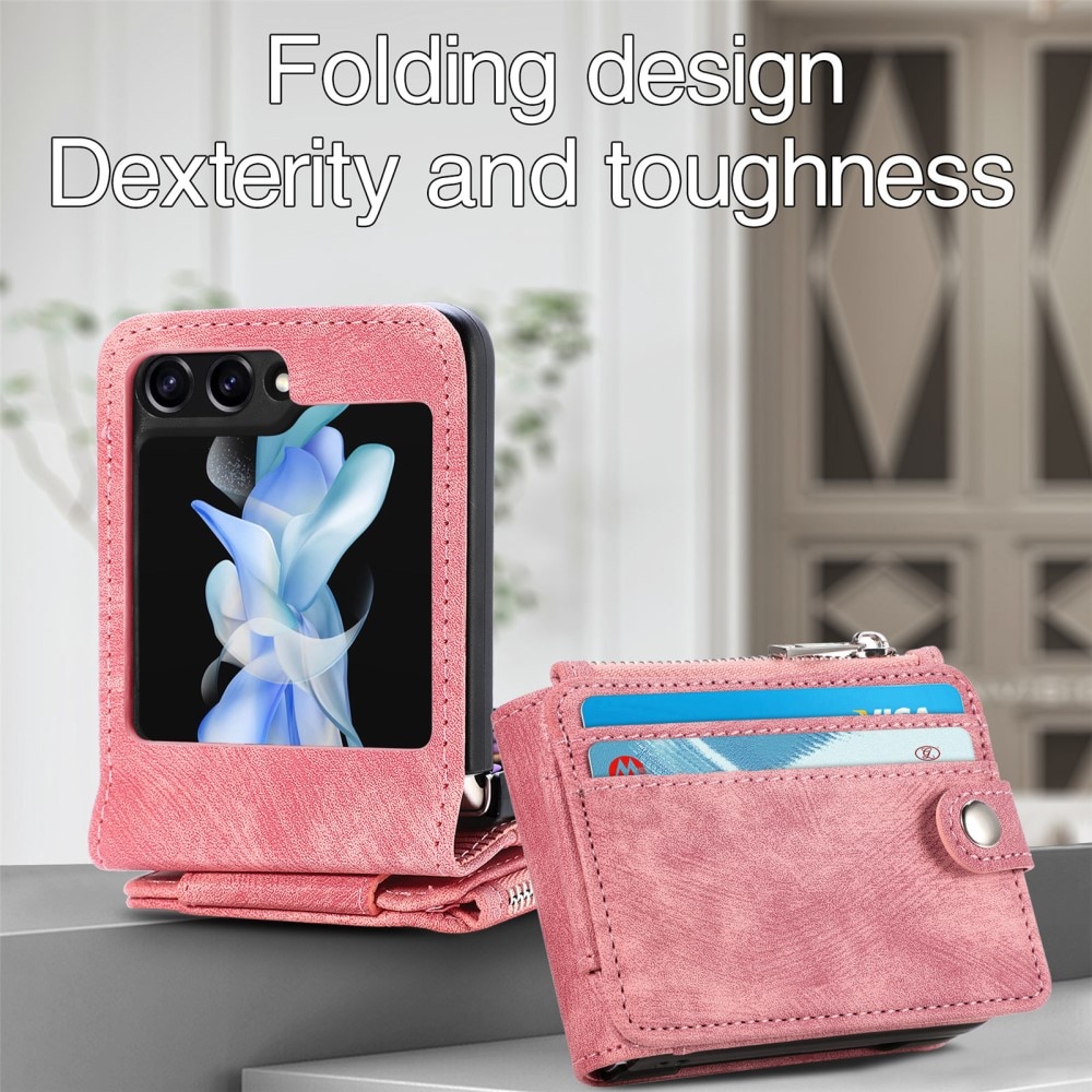 Coque portefeuille Zipper Multi-Slot Samsung Galaxy Z Flip 6, rose