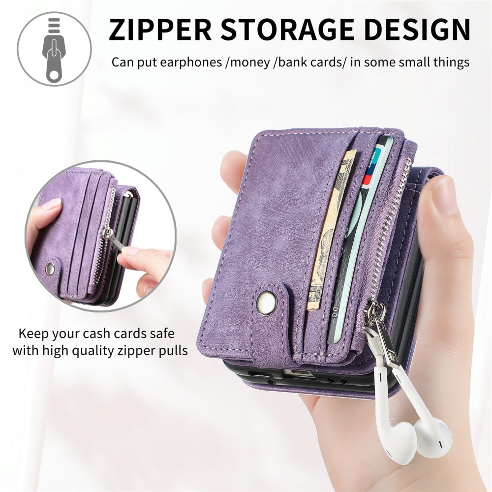 Coque portefeuille Zipper Multi-Slot Samsung Galaxy Z Flip 5, violet