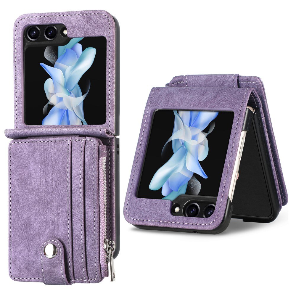 Coque portefeuille Zipper Multi-Slot Samsung Galaxy Z Flip 5, violet