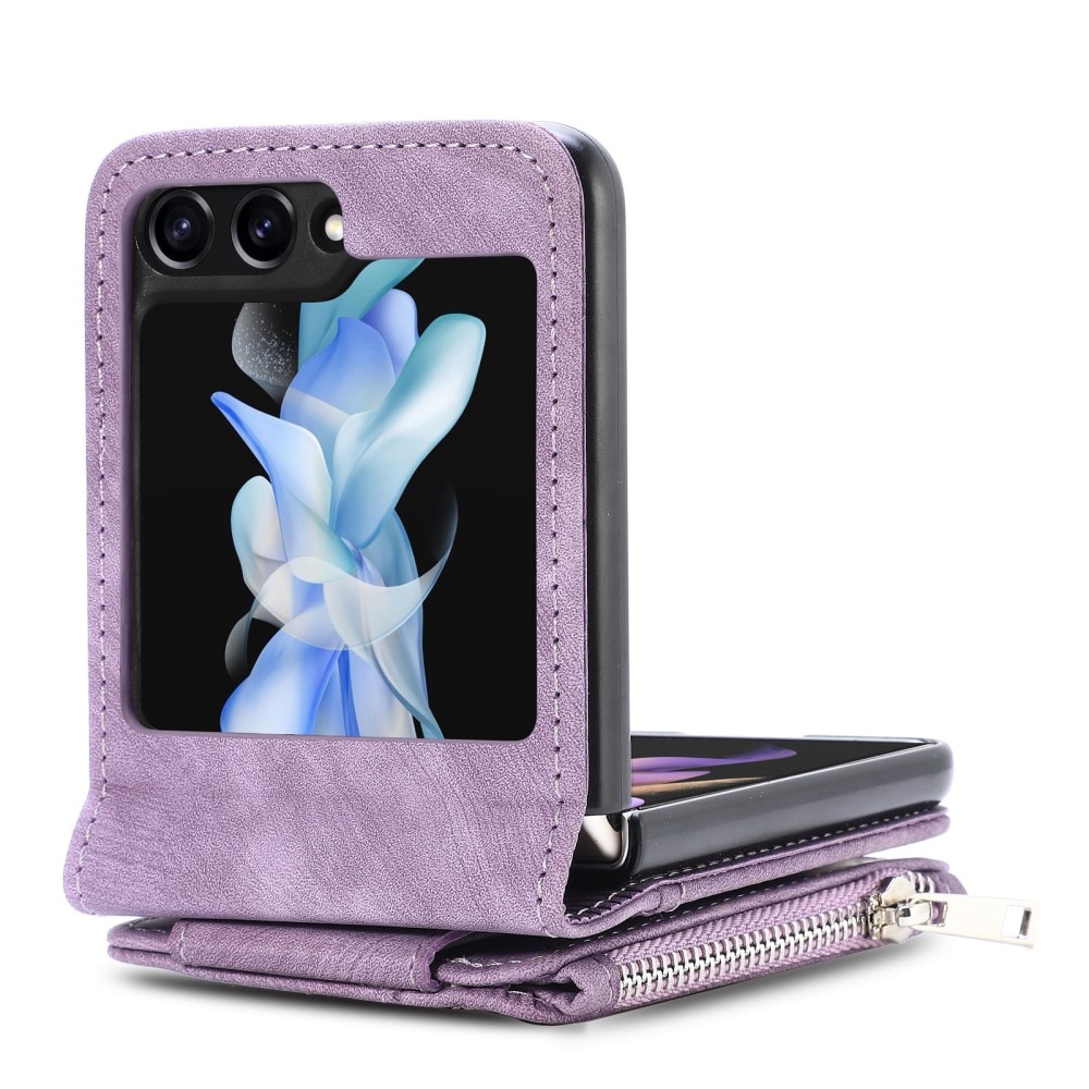 Coque portefeuille Zipper Multi-Slot Samsung Galaxy Z Flip 5, violet