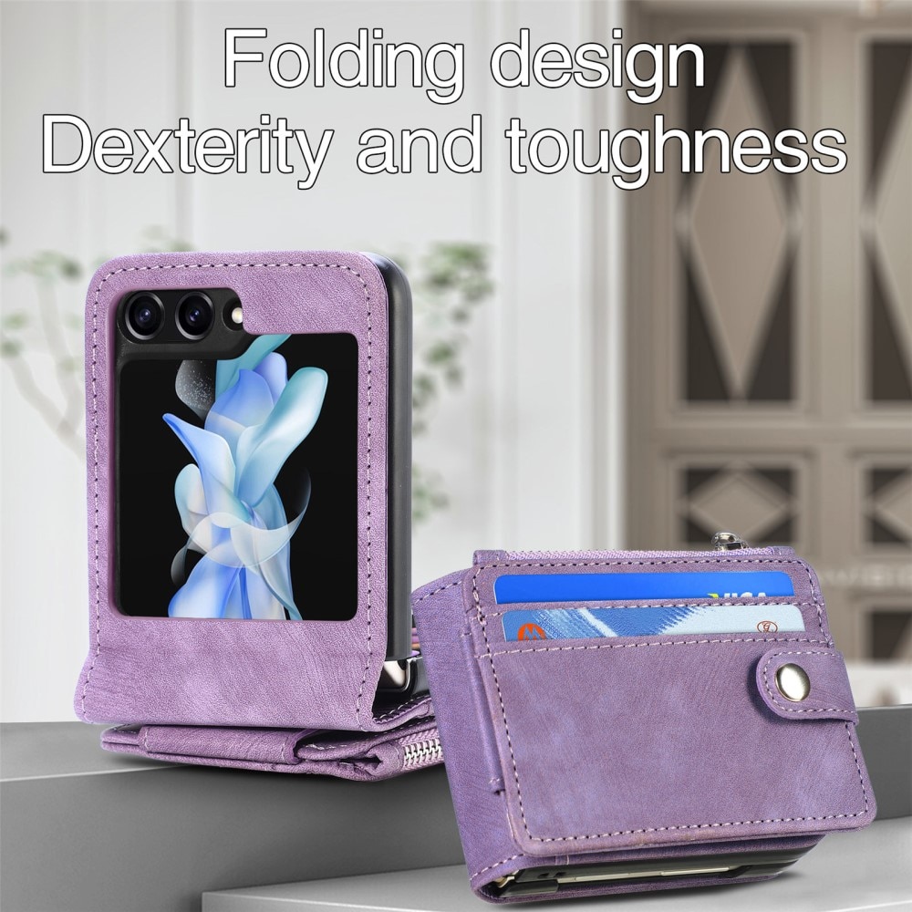 Coque portefeuille Zipper Multi-Slot Samsung Galaxy Z Flip 5, violet