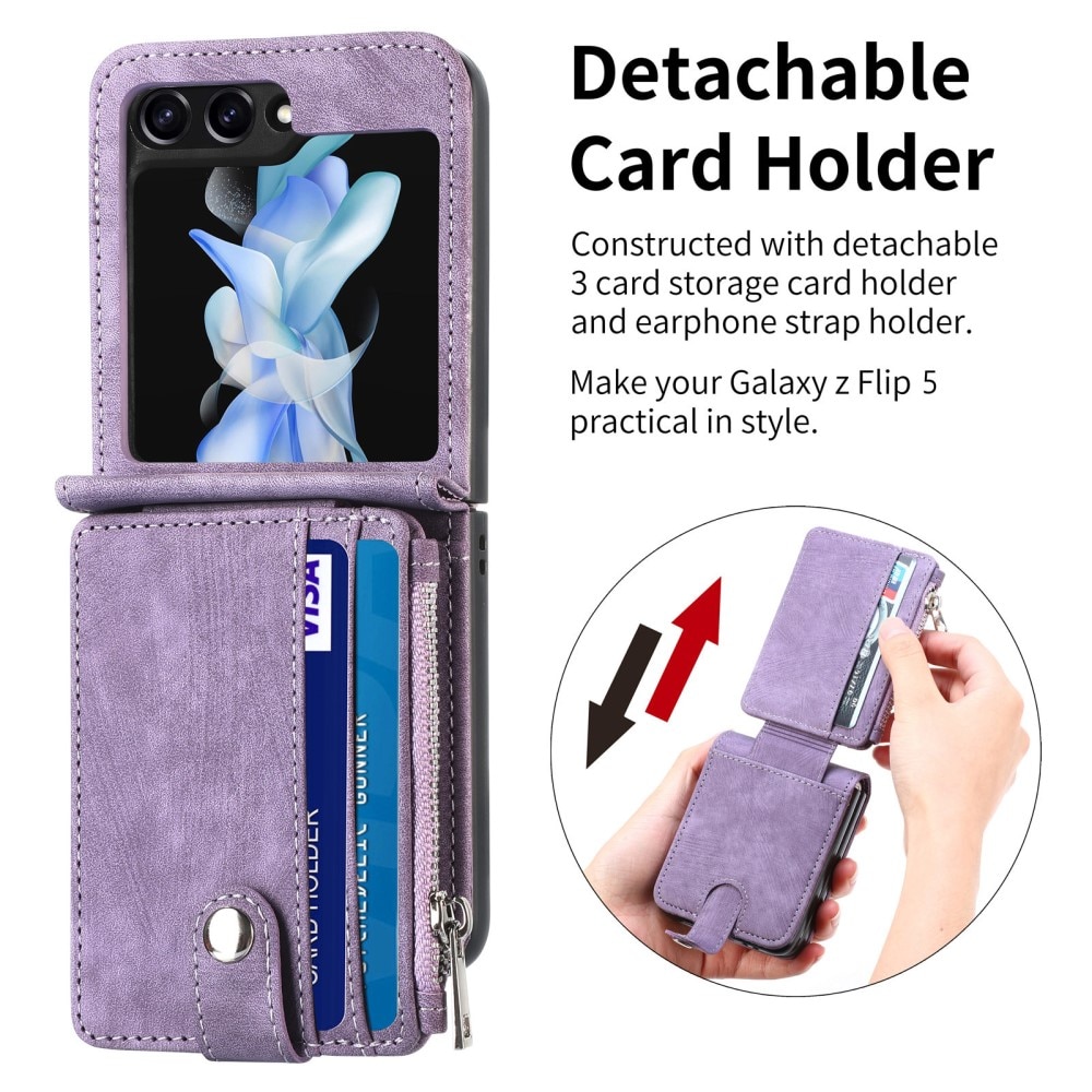 Coque portefeuille Zipper Multi-Slot Samsung Galaxy Z Flip 5, violet