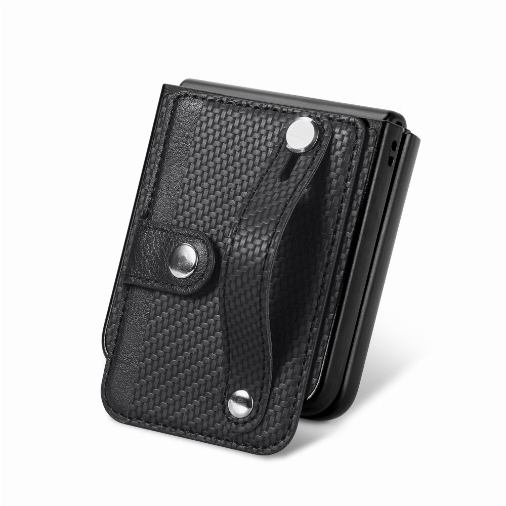 Coque en Cuir à cartes + Finger Strap Samsung Galaxy Z Flip 5, noir