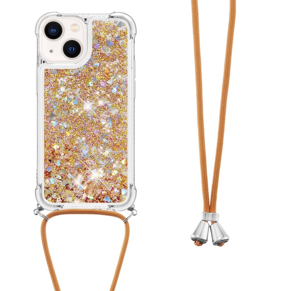 Coque cordon Glitter Powder TPU iPhone 15, or