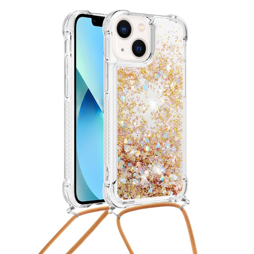 Coque cordon Glitter Powder TPU iPhone 15, or